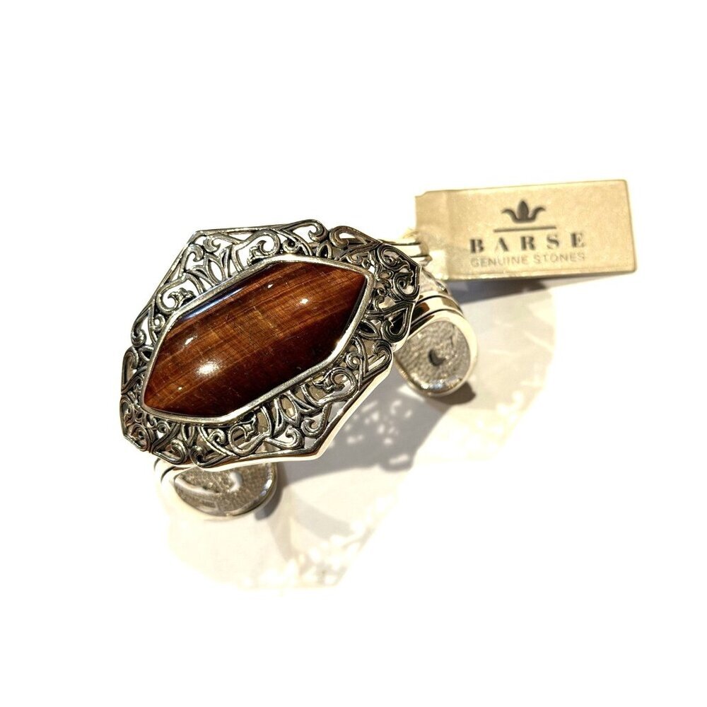 BARSE FLOURISH SILVER OVERLAY CUTOUT CUFF BRACELET RED TIGERS EYE STONE NEW NWT